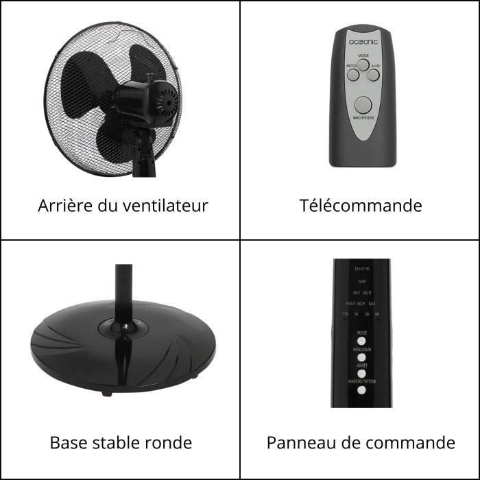 OCEANIC Ventilador de pie - 45 W - Ø 44 cm - 3 velocidades - Oscilante - Inclinable - Negro 5 OCEANIC Ventilador de pie - 45 W - Ø 44 cm - 3 velocidades - Oscilante - Inclinable - Negro 5