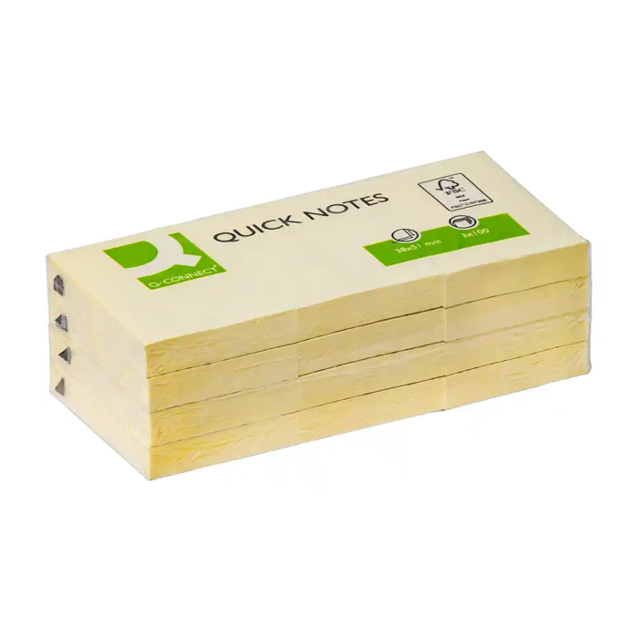 Q-connect Bloc de notas adhesivas quita y pon 38x51 mm con 100 hojas color amarillo 1