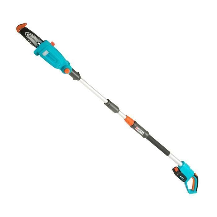 GARDENA TCS 20 / 18V P4A Podadora de Pértiga con Batería 18V 2.5Ah y Cargador, Cabezal Giratorio, Alcance 4m, Guía 20cm