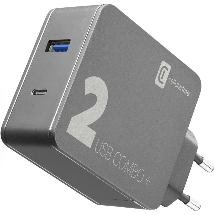 Cellularline Multipower 2 COMBO PLUS Cargador USB-C a USB-C/USB-A 48W para Portátil, MacBook y Smartphone con Carga Rápida 45W