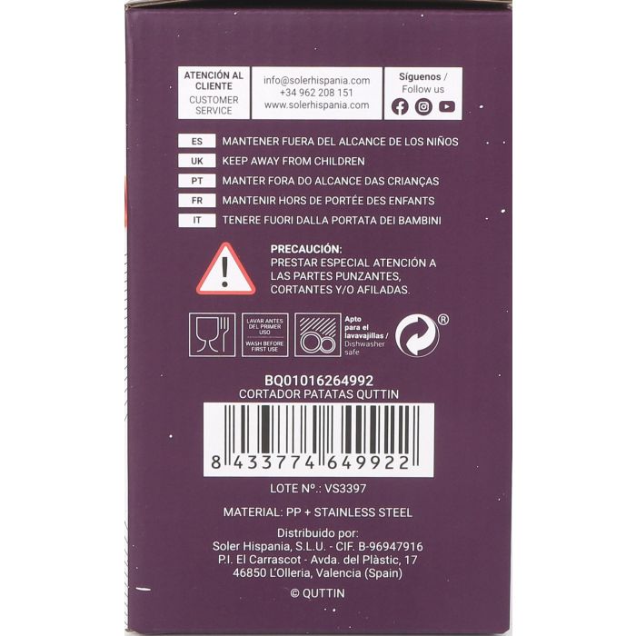 Quttin Cortador de Patatas 10.4 cm Largo x 9.2 cm Ancho x 15.3 cm Alto 6