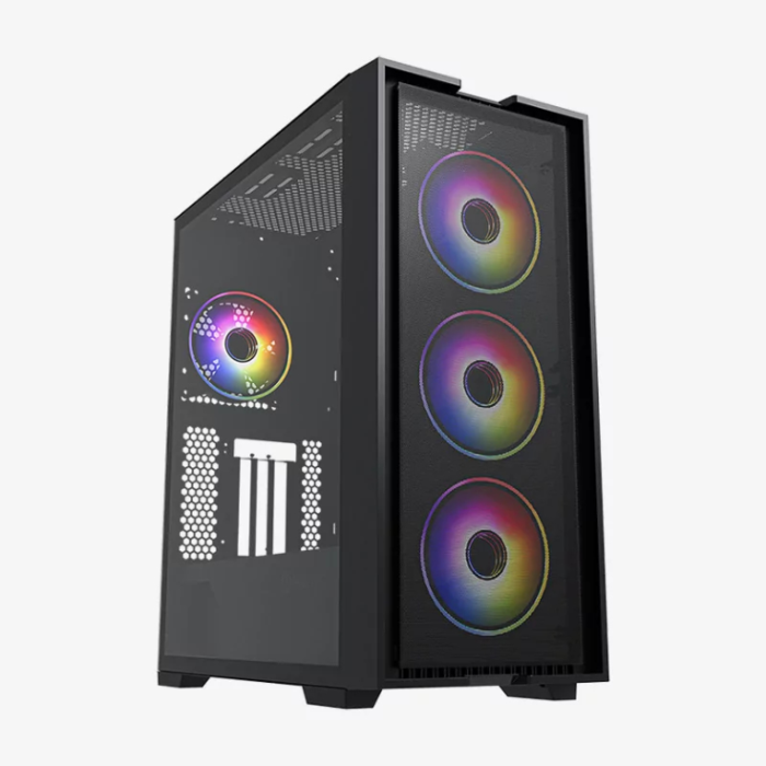 HIDITEC H2 AIR ARGB Torre Negro, Caja de PC ATX EATX ITX Micro ATX con Ventana de Vidrio Templado e Iluminación