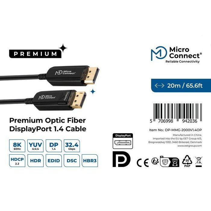 MicroConnect Cable DisplayPort 1.4 de Fibra Óptica Premium, Activo, 20m, Alta Velocidad 2