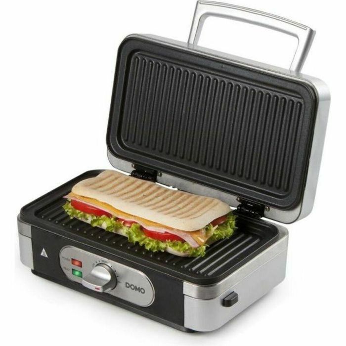 Domo DO9136C Gofrera multifunción 1000W, 3 juegos de platos (gofres, sándwiches, grill), antiadherente, termostato, acero inoxidable