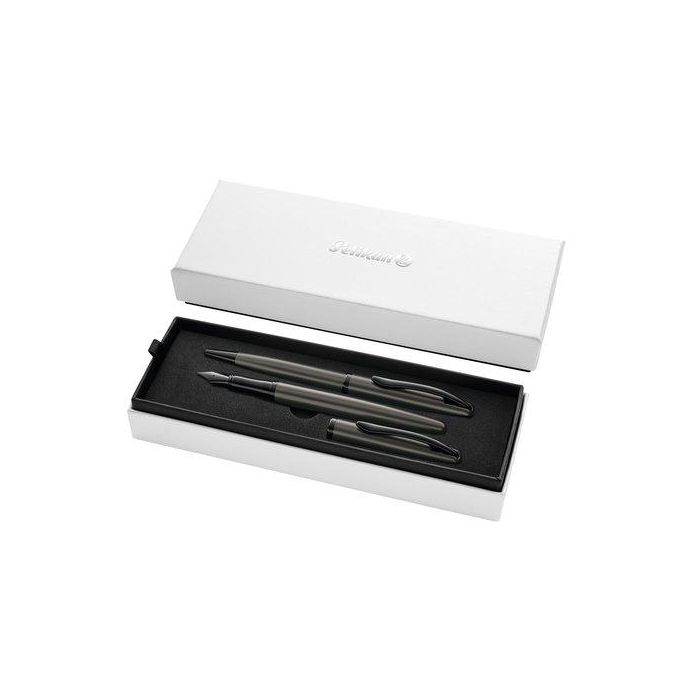 Pelikan Set Bolígrafo + Estilográfica Jazz Noble Elegance Tinta Azul Color Piedra Estuche De Regalo