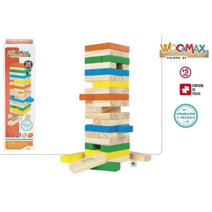 Torre blocs de madera 26 cm con 58 piezas (woomax) 2 Torre blocs de madera 26 cm con 58 piezas (woomax) 2