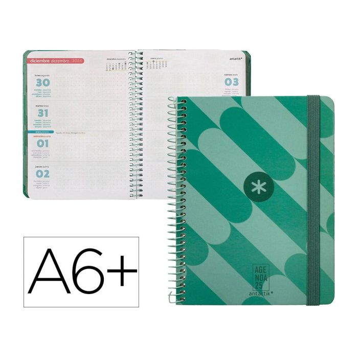 Agenda Espiral Antartik Pattern A6+ 2025 Semana Vista Color Verde Papel 80 gr