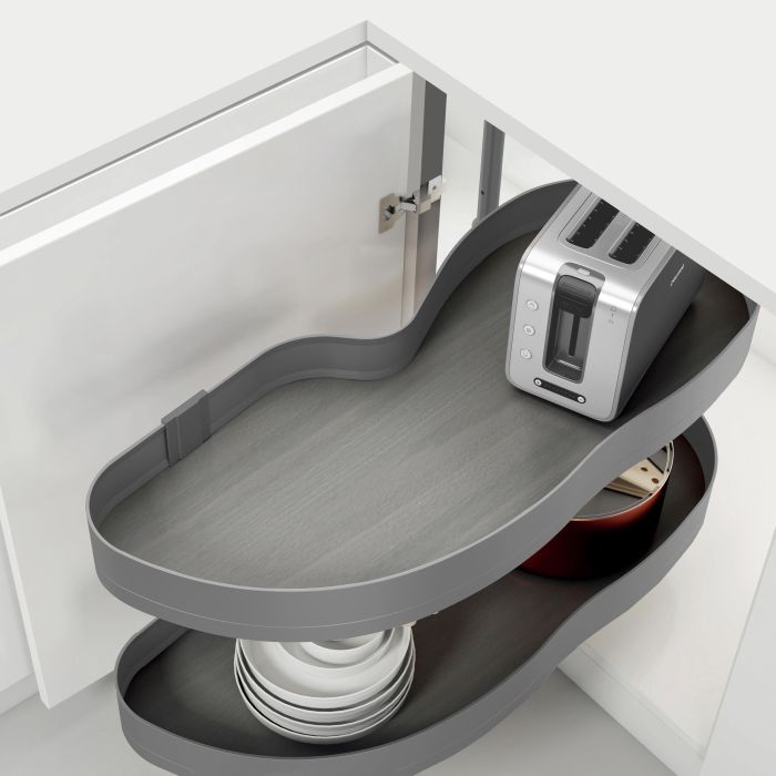 Emuca Sistema de rincón extraíble Lake Harmony para mueble de cocina, Derecha, Altura regulable, Acero y Madera, Gris antracita 3