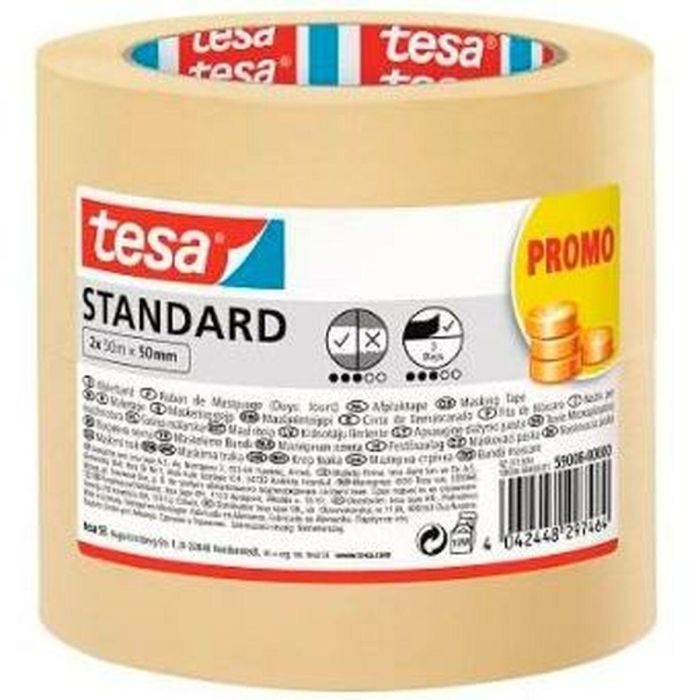 Cinta de enmascarar TESA STANDARD Amarillo Papel 50 mm x 50 m 2 Piezas (18 Unidades) 1