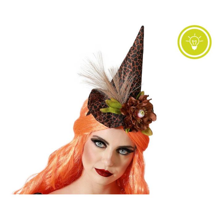 Diadema Bruja con Sombrero y Flores Marrones para Disfraz de Bruja o Druida - Diseño Inspirado en la Naturaleza y Fantasía