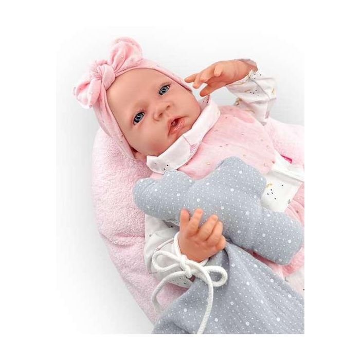 Reborn vestido blanco lazo rosa mecanismo pulsador lloro ref: 18402-24 50 cm 1 Reborn vestido blanco lazo rosa mecanismo pulsador lloro ref: 18402-24 50 cm 1