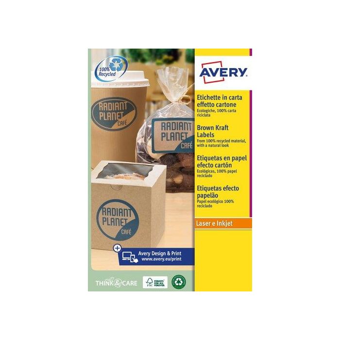 Avery Etiquetas Adhesivas Redondas Kraft Efecto Cartón 60 mm Removible para Láser Ink-jet Caja 300 uds
