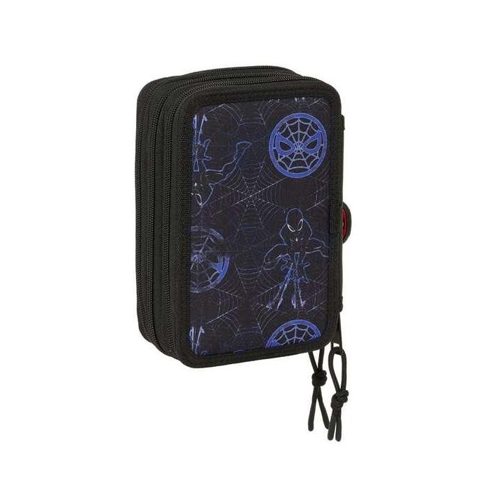 Estuche Escolar con Accesorios Spider-Man Attack Negro 12,5 x 19,5 x 5,5 cm 37 Piezas 1