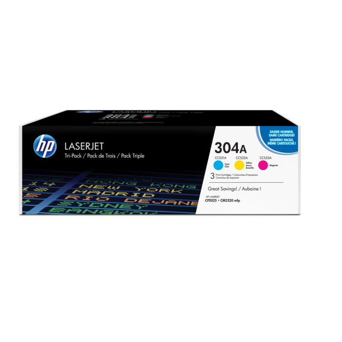 HP 304A Cartucho de Tóner Original Cian Magenta Amarillo Capacidad Estándar 3-Pack - 3 x 2.800 páginas