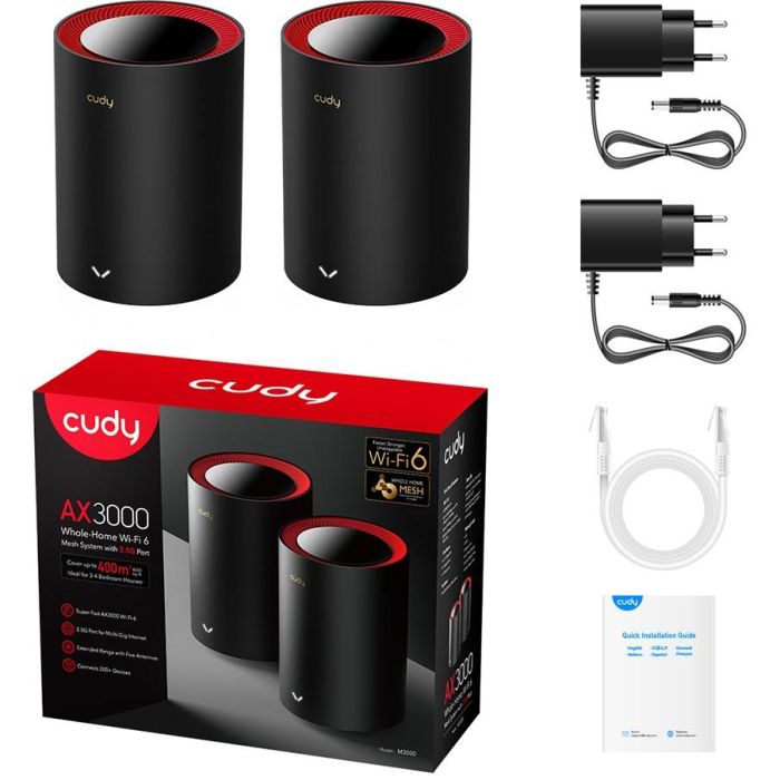 Cudy AX3000 Wi-Fi 6 Mesh Solution 2-Pack Doble Banda 2.5G Malla Omni-direccional Hasta 445m² con 2 Unidades 4 Cudy AX3000 Wi-Fi 6 Mesh Solution 2-Pack Doble Banda 2.5G Malla Omni-direccional Hasta 445m² con 2 Unidades 4