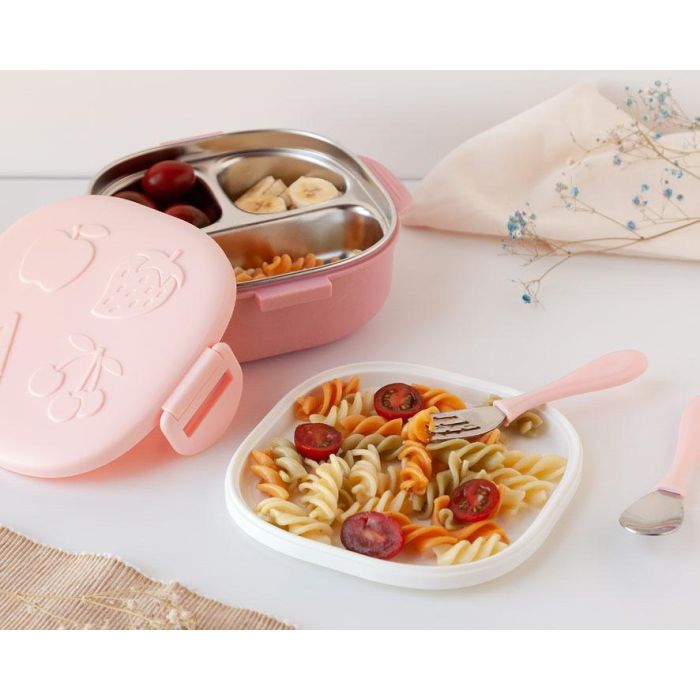 Caja Almuerzo Cuadrado Acero Inoxidable Rosa 1 Caja Almuerzo Cuadrado Acero Inoxidable Rosa 1