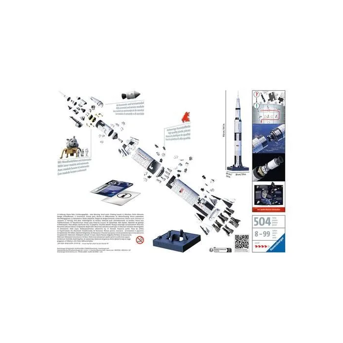 Ravensburger Puzzle 3D Cohete Espacial Saturno V 440 Piezas Licensed NASA A Partir de 8 Años