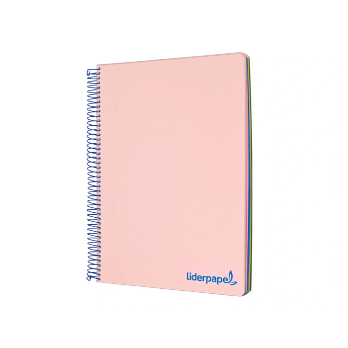 Liderpapel Cuaderno espiral A4 Micro Wonder, tapa plástico, 120 hojas, 90gr, cuadro 5mm, 5 bandas, 4 taladros, color rosa 2