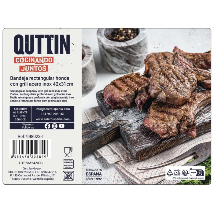 Quttin Bandeja Rectangular con Grill 43.4 x 31.2 cm (4 Unidades) 7