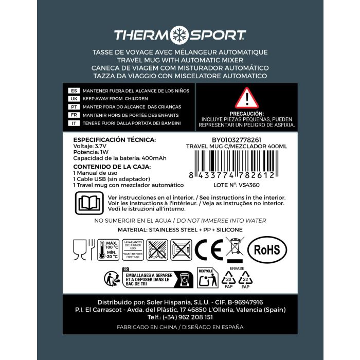 Inde Travel Mug con Mezclador 400 ml - 8x7x12.5 cm (6 Unidades) 5