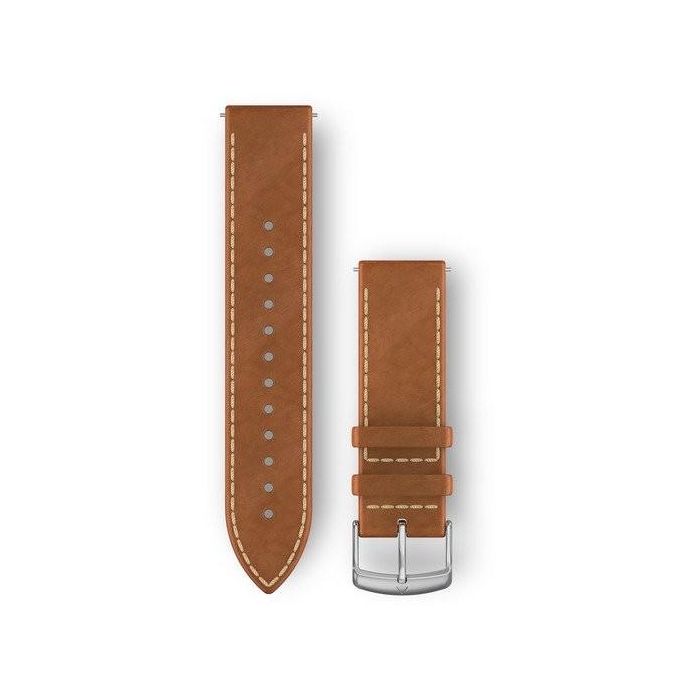 Garmin Ersatzarmband 20mm Leder Hellbraun mit Naht/Silber