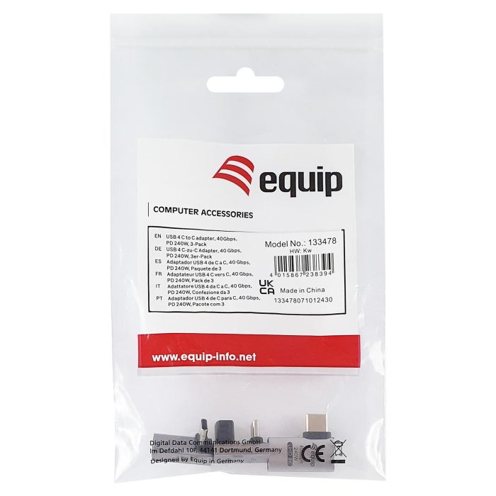 EQUIP Adaptador USB 4.0 a USB-C 40Gbps 240W PD (3 Unidades) Gris 5