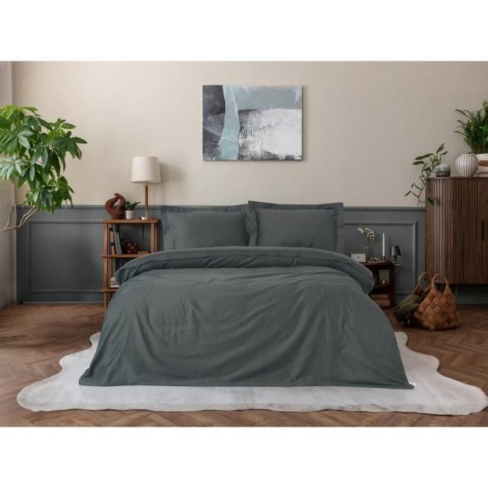 Juego de Cama: 1 Funda Nórdica 220x240 cm y 2 Fundas Almohada 60x60 cm - 100% Algodón Satén Antracita Juego de Cama: 1 Funda Nórdica 220x240 cm y 2 Fundas Almohada 60x60 cm - 100% Algodón Satén Antracita