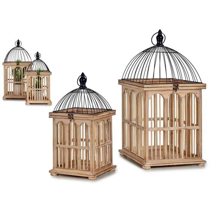 Set 2 Jaulas de Madera Natural Giftdecor 30x59x30 cm - Marrón/Negro Set 2 Jaulas de Madera Natural Giftdecor 30x59x30 cm - Marrón/Negro