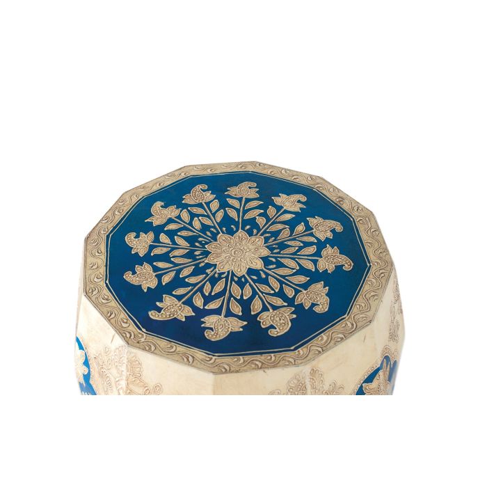 GINER Y COLOMER Taburete Étnico Madera de Mango Pintado a Mano Azul Natural 1