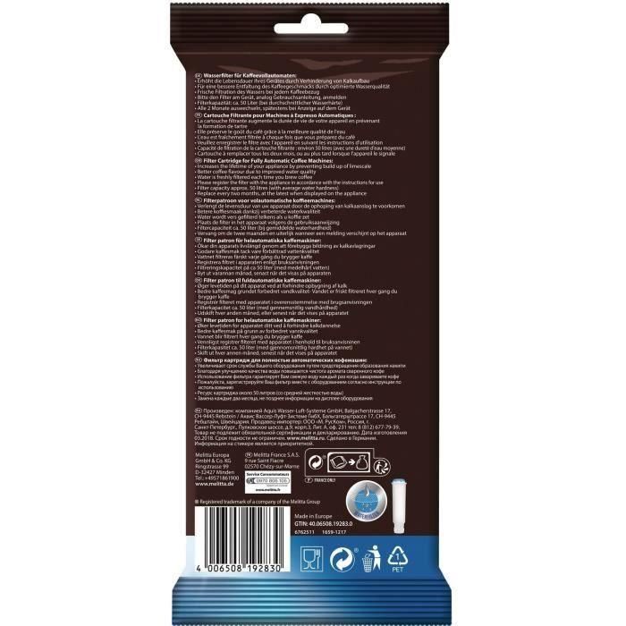 Cartucho de filtro MELITTA PRO AQUA para Caffeo 1 Cartucho de filtro MELITTA PRO AQUA para Caffeo 1