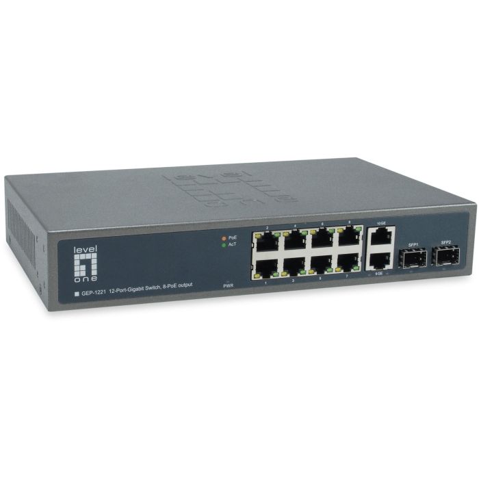 Level One GEP-1221 Switch Ethernet 10x GE 2xGSFP 19 pulgadas 150W con 8xPoE+