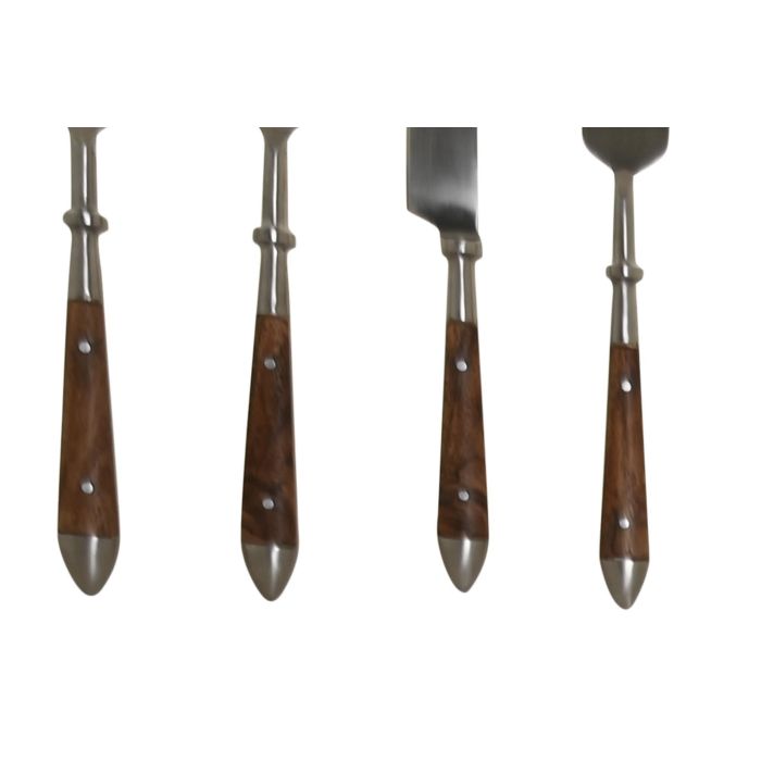 DKD Home Decor Cubertería 16 Piezas Inox y Acacia Natural Plateado 2 x 20 x 4.5 cm 1