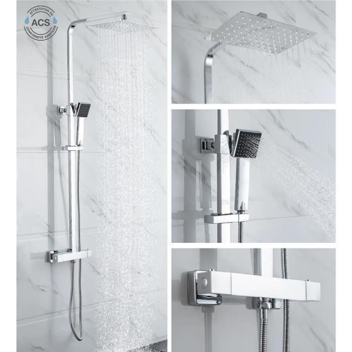OCEANIC Columna de ducha - Mezclador termostático - Cabezal alto rectangular 30x20 cm - Cromo 3 OCEANIC Columna de ducha - Mezclador termostático - Cabezal alto rectangular 30x20 cm - Cromo 3
