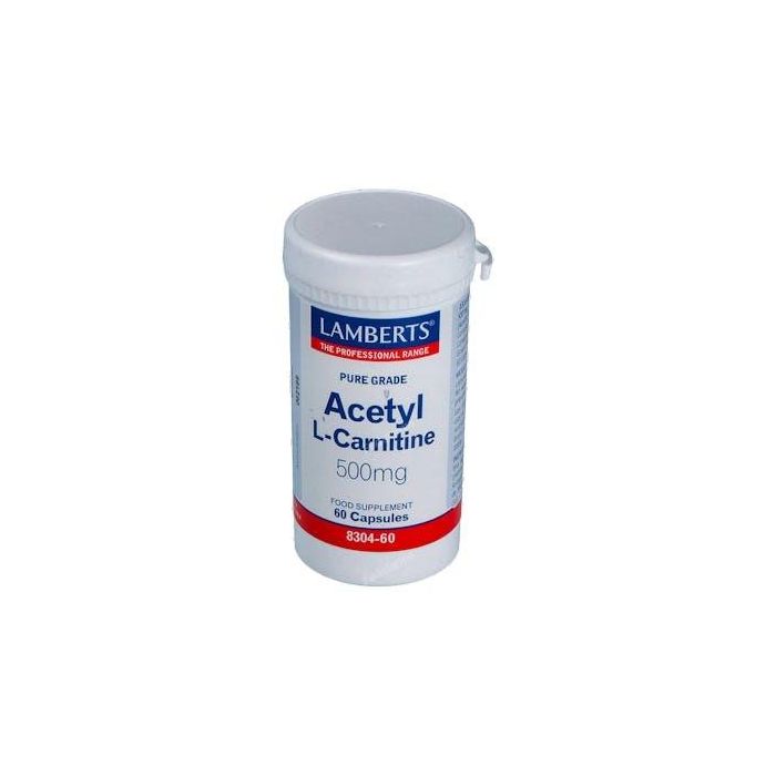 LAMBERTS L Acetil Carnitina 500 mg 60 Cápsulas. Mejora la función metabólica, apto para veganos y vegetarianos.