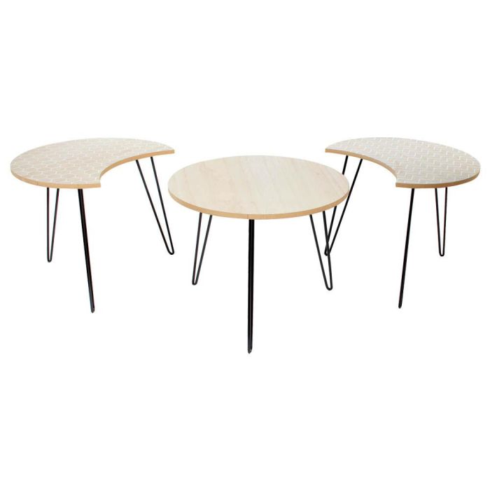 Home Deco Factory Juego 3 Mesas Auxiliares Madera Metal Redonda Medialuna 1