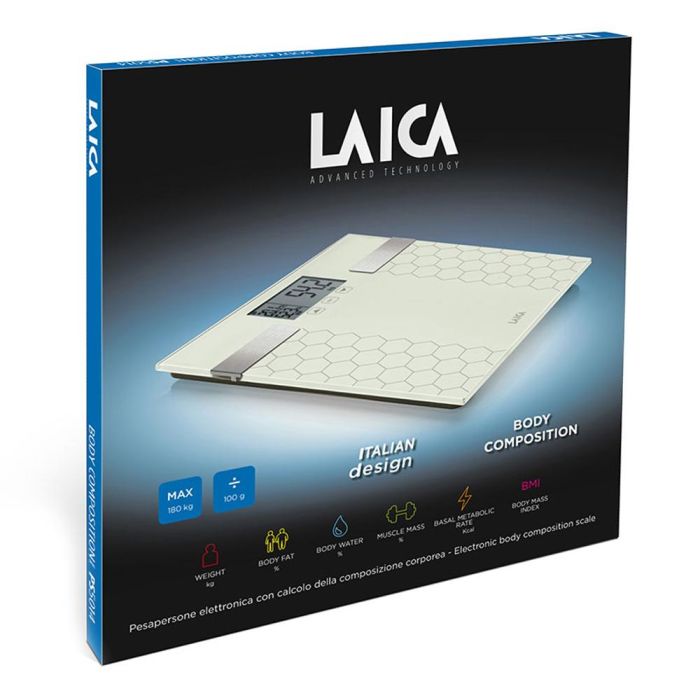 Laica PS5014 Báscula de Baño Digital con Cálculo de Composición Corporal, Blanco, Máximo 180 kg 2