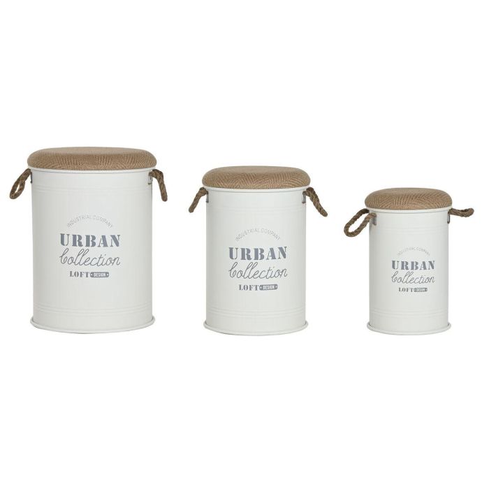 DKD Home Decor Caja Decorativa Urban Blanca para Hogar, Set de 3 Piezas en Metal y PU, Medidas 40x40x55,5 cm (Ancho x Fondo x Alto)