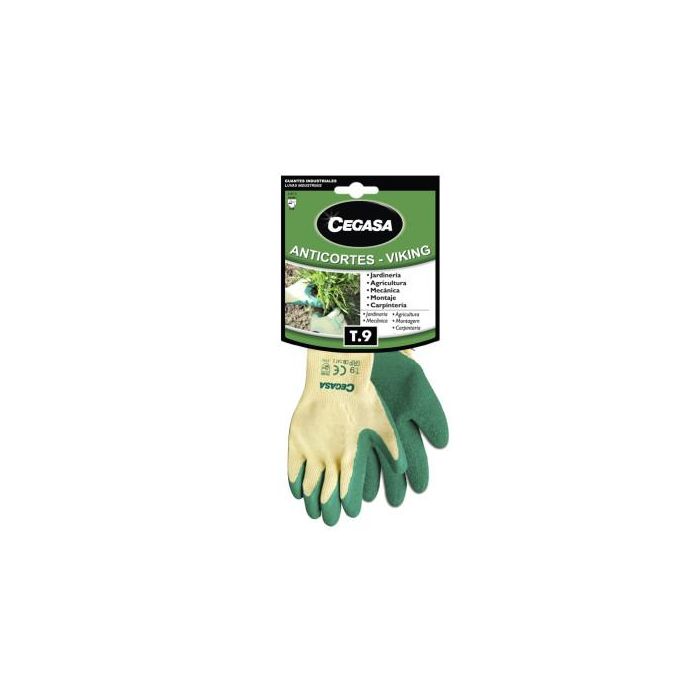 Guantes de Trabajo Anticortes Viking Algodón/Latex Verde T9-Grande L Cegasa 100541