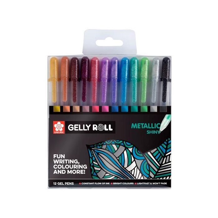Talens Sakura Bolígrafos Gelly Roll Metallic Estuche de 12 Colores - Colección Exclusiva