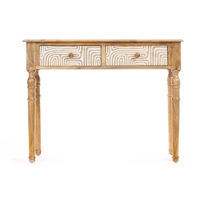 Mesa de Recibidor con 2 Cajones, Curvas, Natural y Blanco - Giftdecor, 98x77x42 cm 2