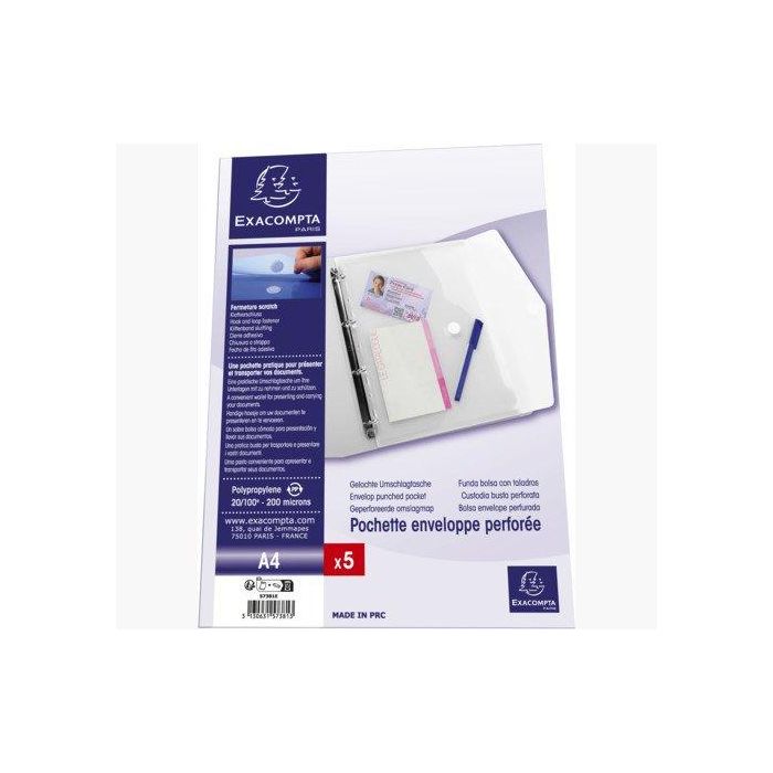 Dosier Sobre Exacompta Pp Velcro A4 Multitaladro Cristal Paquete De 5