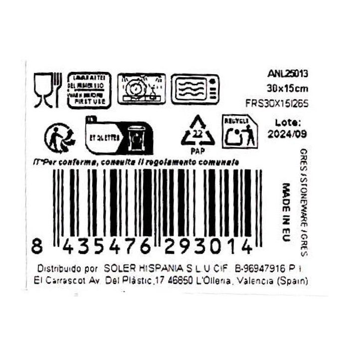 La Mediterranea Fuente Rectangular 30 x 15 cm Elite (18 Unidades)