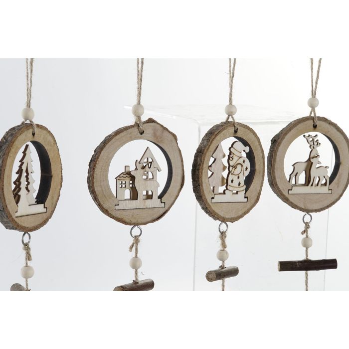 DKD Home Decor Decoración Colgante Navidad Alpina Natural Blanco 4x42x8 cm MDF Piña Metal (12 Unidades) 1