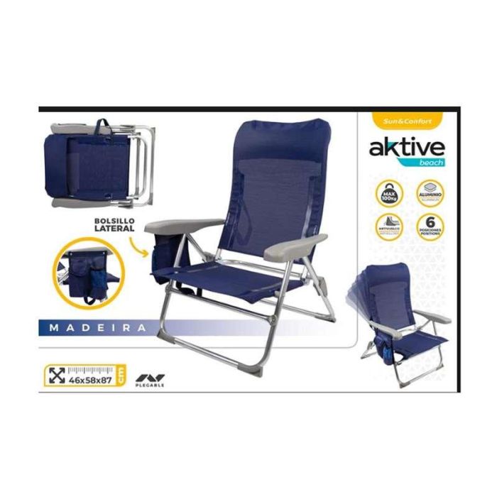 Silla playa aluminio plegable 6 posiciones madeira 46x58x87 cm 1 Silla playa aluminio plegable 6 posiciones madeira 46x58x87 cm 1