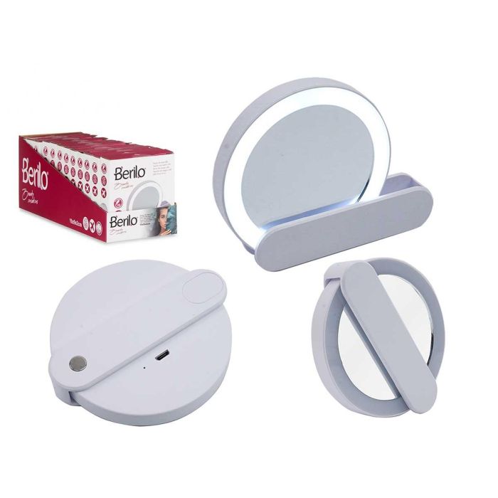 Espejo de Viaje con LED y USB Berilo 9x2x10 cm - Blanco (24 Unidades) Espejo de Viaje con LED y USB Berilo 9x2x10 cm - Blanco (24 Unidades)