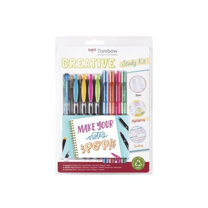 Set Lettering Tombow Kit Estudio Creativo 4X Rotulador Fluor 4X Rotulador Doble Punta 1X Boligrafo 4 Colores
