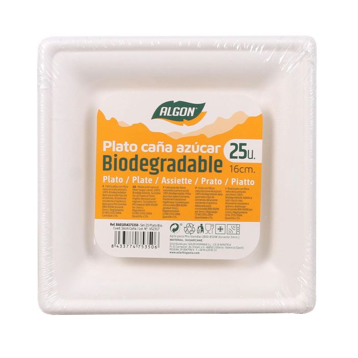 Set de 25 Platos Biodegradables Cuadrados 16 cm - Algon (12 Cajas) 1 Set de 25 Platos Biodegradables Cuadrados 16 cm - Algon (12 Cajas) 1
