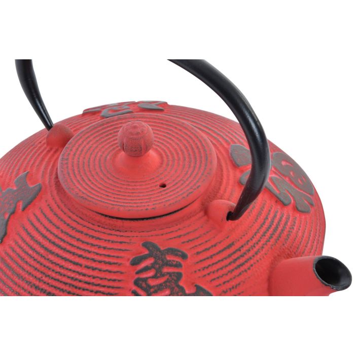 DKD Home Decor Tetera Oriental de Hierro Colado de 800 ml, Color Rojo. Ideal para servir té e infusiones con estilo tradicional. 17x15x20 cm 1