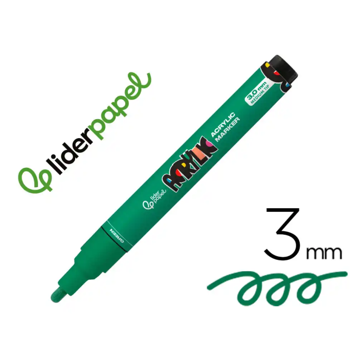 Liderpapel Rotulador Acrilico Base Agua Todo Tipo de Superficie Punta Redonda 3 mm Verde 0 Liderpapel Rotulador Acrilico Base Agua Todo Tipo de Superficie Punta Redonda 3 mm Verde 0