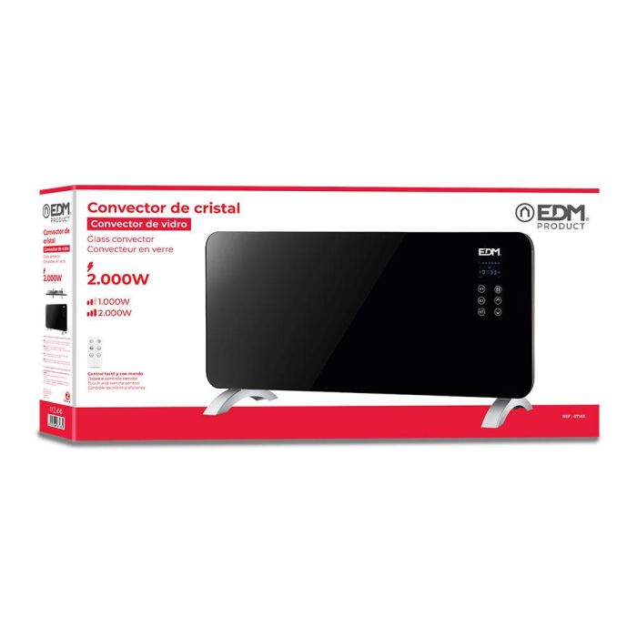 Edm Convector con Placa de Cristal 2000W, 2 Niveles de Potencia, Pantalla LED, Termostato, 92x24x43cm 1 Edm Convector con Placa de Cristal 2000W, 2 Niveles de Potencia, Pantalla LED, Termostato, 92x24x43cm 1